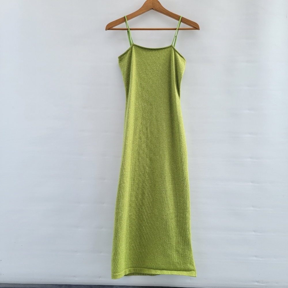Resa Knit Collection Green Sheath Midi Dress Size Small Metallic Threading Boho - Picture 2 of 16